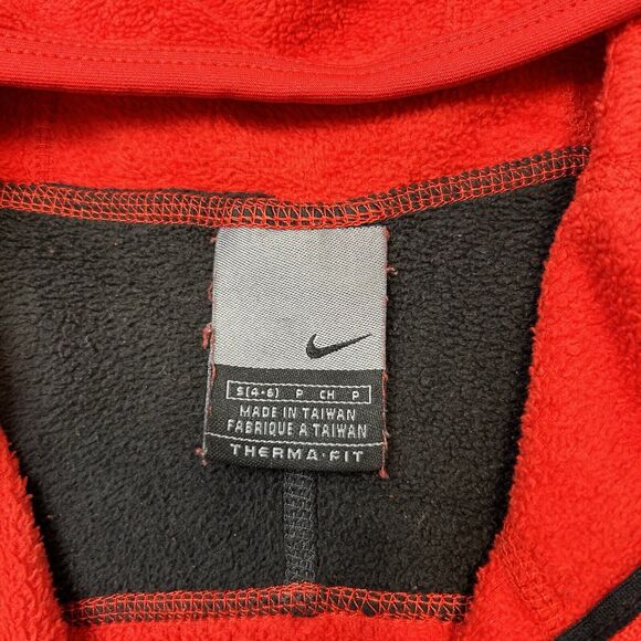 Nike Therma Fit Fleece 1/4 Zip Pullover Hoodie Womens Small Red Black Colorblock - Picture 3 of 8